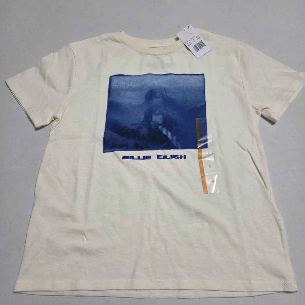 NWT Billie Eilish Cream and Blue Kids Tee Size S